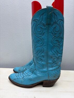 Dan Post Blue Leather Python Pointed Wester Boots Size 8